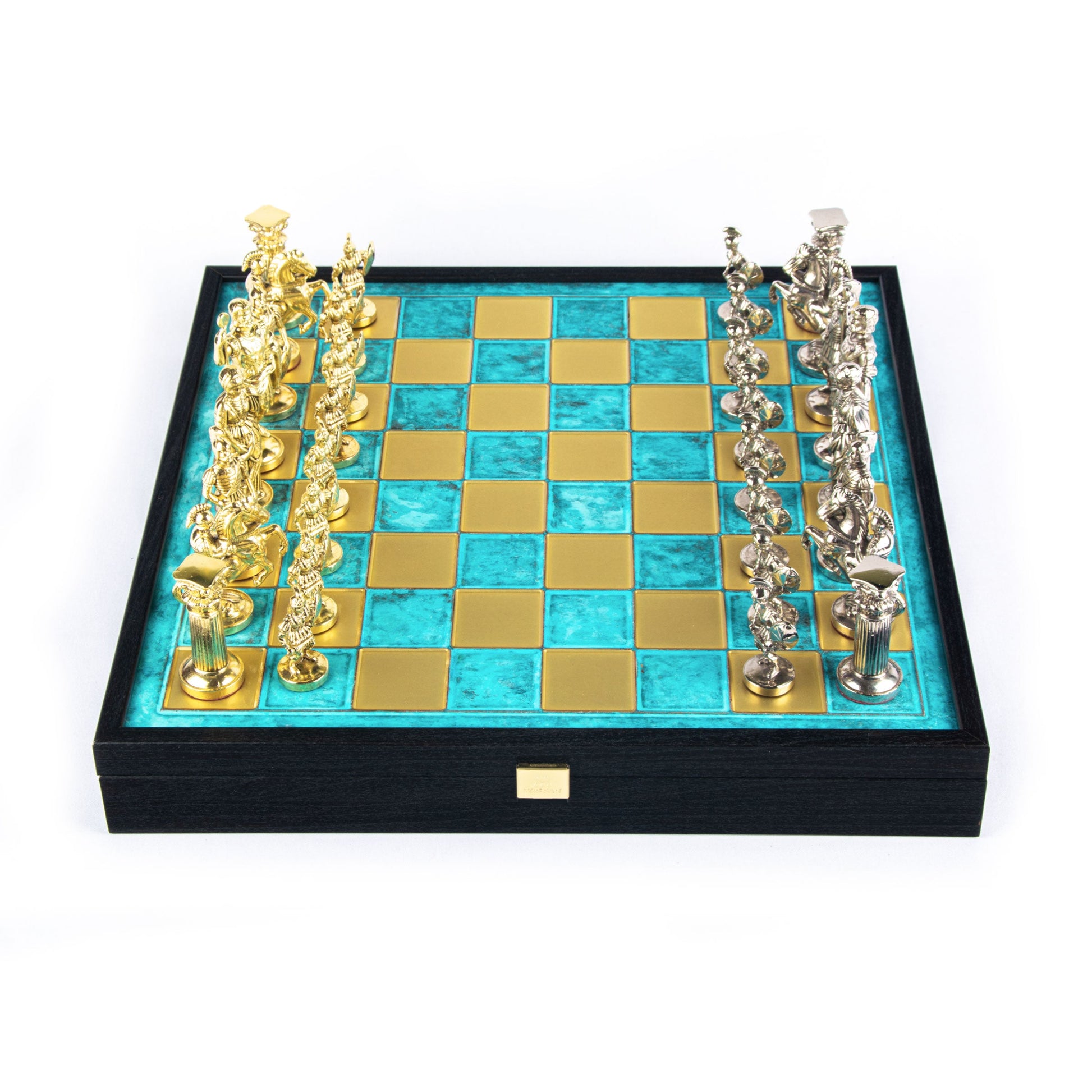 GREEK ROMAN PERIOD CHESS SET in wooden box with gold/silver chessmen and bronze chessboard 41 x 41cm (Large) - Premium Chess from MANOPOULOS Chess & Backgammon - Just €239! Shop now at MANOPOULOS Chess & Backgammon