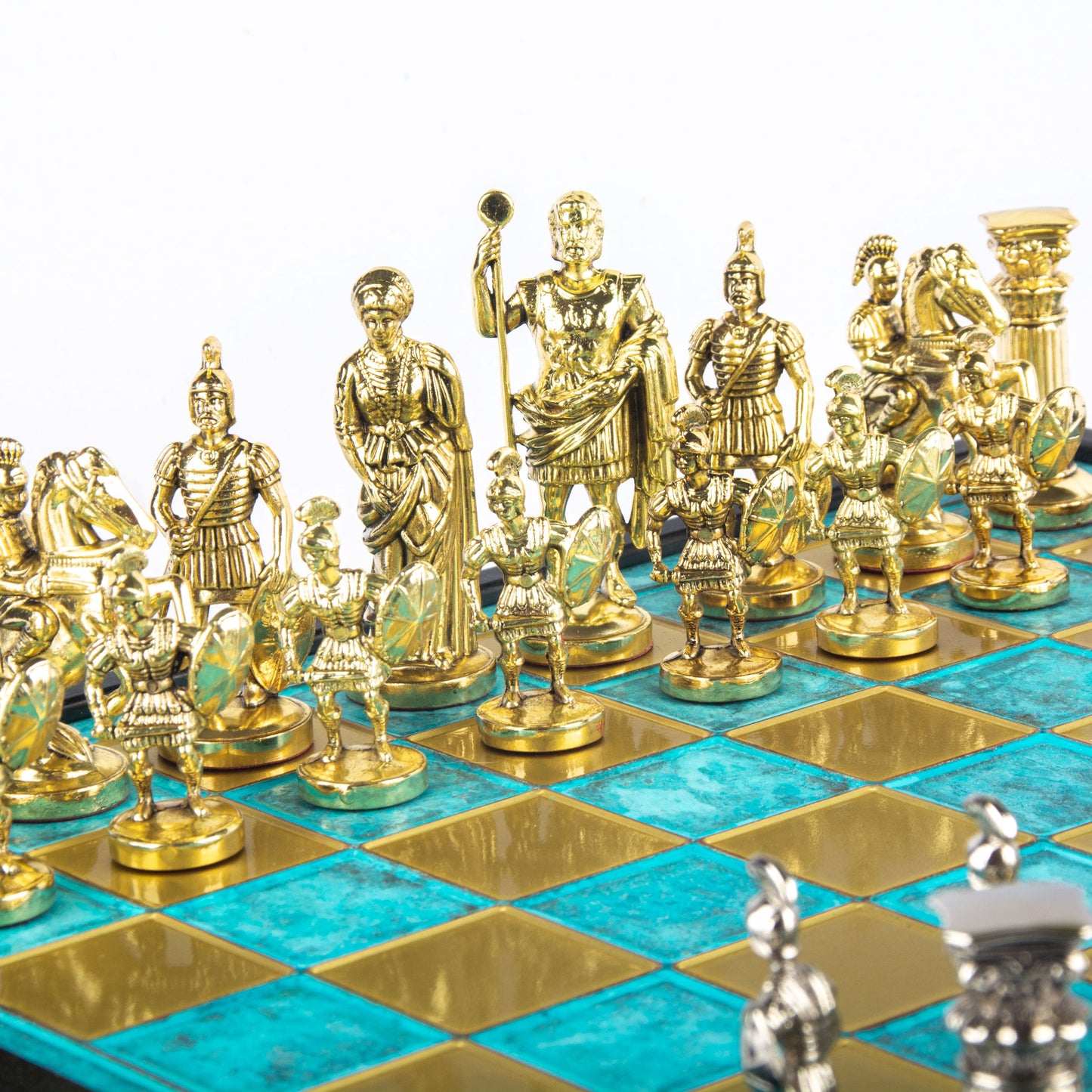 GREEK ROMAN PERIOD CHESS SET in wooden box with gold/silver chessmen and bronze chessboard 41 x 41cm (Large) - Premium Chess from MANOPOULOS Chess & Backgammon - Just €239! Shop now at MANOPOULOS Chess & Backgammon