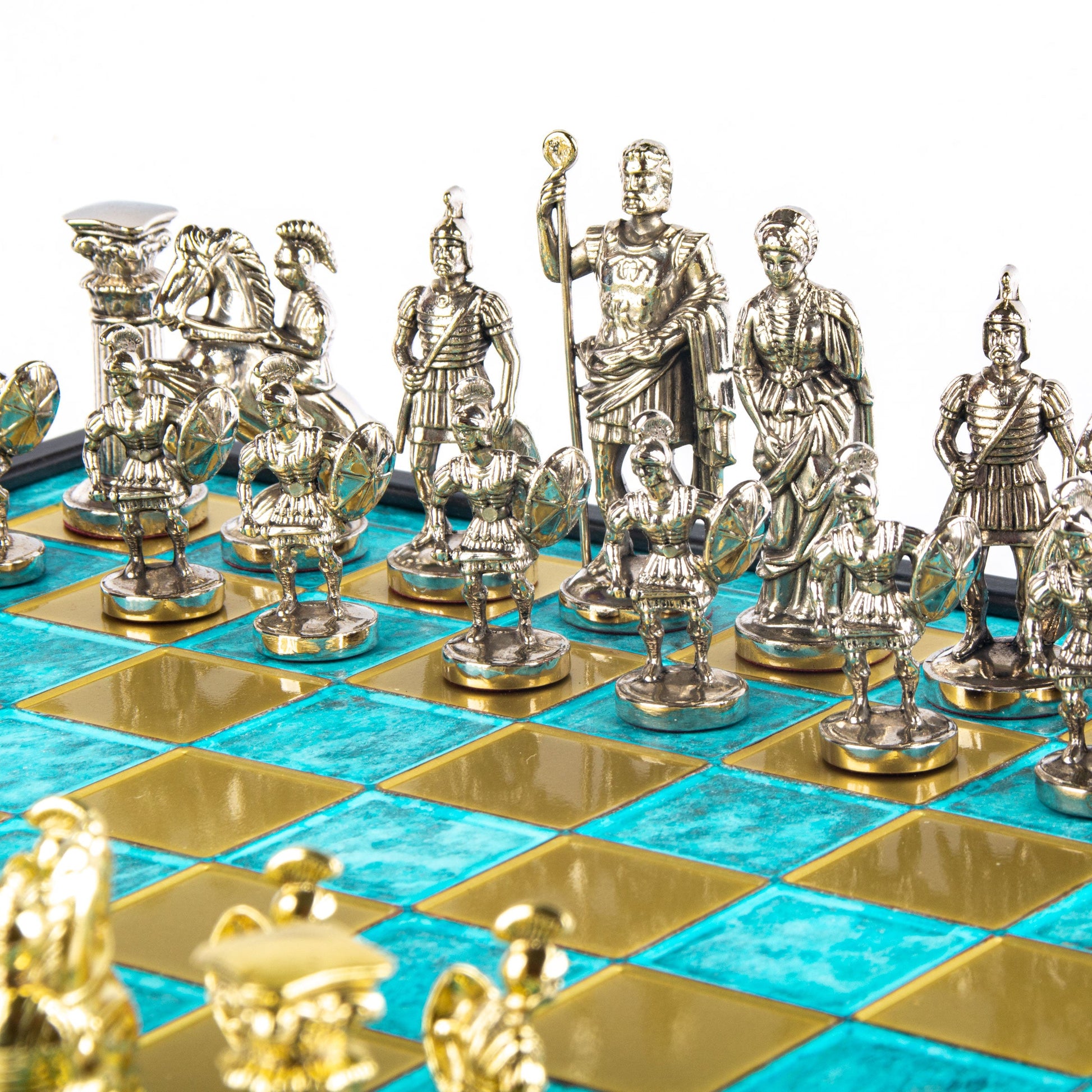 GREEK ROMAN PERIOD CHESS SET in wooden box with gold/silver chessmen and bronze chessboard 41 x 41cm (Large) - Premium Chess from MANOPOULOS Chess & Backgammon - Just €239! Shop now at MANOPOULOS Chess & Backgammon