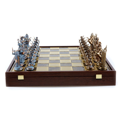 GREEK MYTHOLOGY CHESS SET in wooden box with blue/brown chessmen and bronze chessboard 48 x 48cm (Extra Large) - Premium Chess from MANOPOULOS Chess & Backgammon - Just €469! Shop now at MANOPOULOS Chess & Backgammon