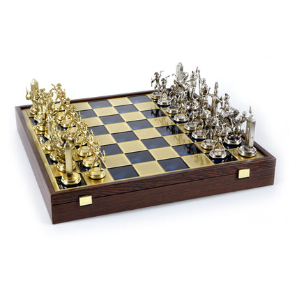 GREEK MYTHOLOGY CHESS SET in wooden box with gold/silver chessmen and bronze chessboard 48 x 48cm (Extra Large) - Premium Chess from MANOPOULOS Chess & Backgammon - Just €469! Shop now at MANOPOULOS Chess & Backgammon