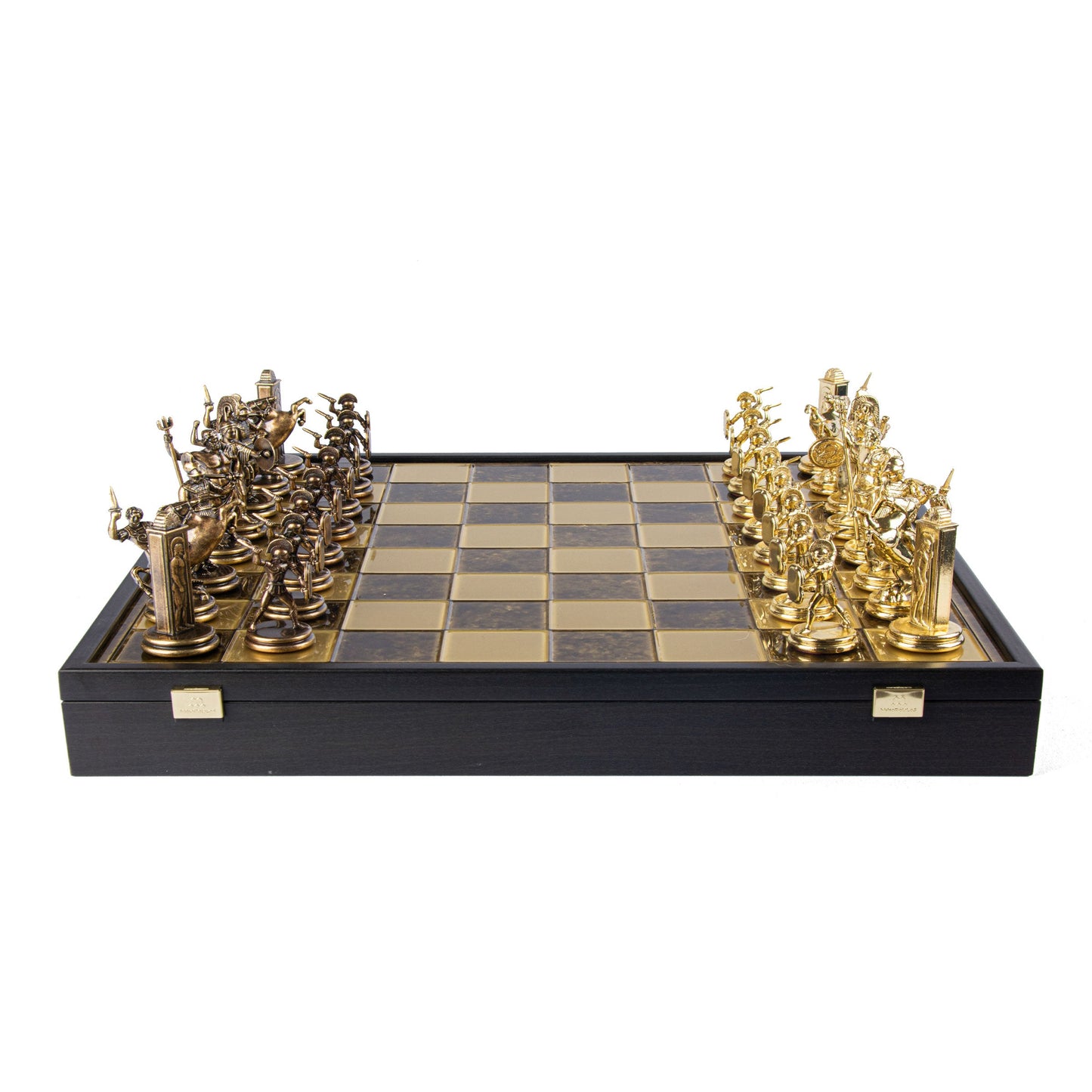 GREEK MYTHOLOGY CHESS SET in wooden box with gold/brown chessmen and bronze chessboard 48 x 48cm (Extra Large) - Premium Chess from MANOPOULOS Chess & Backgammon - Just €469! Shop now at MANOPOULOS Chess & Backgammon