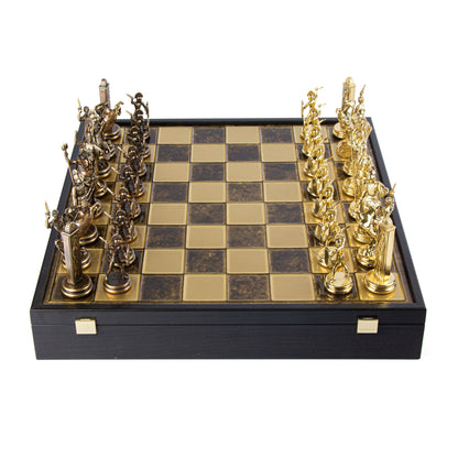 GREEK MYTHOLOGY CHESS SET in wooden box with gold/brown chessmen and bronze chessboard 48 x 48cm (Extra Large) - Premium Chess from MANOPOULOS Chess & Backgammon - Just €469! Shop now at MANOPOULOS Chess & Backgammon