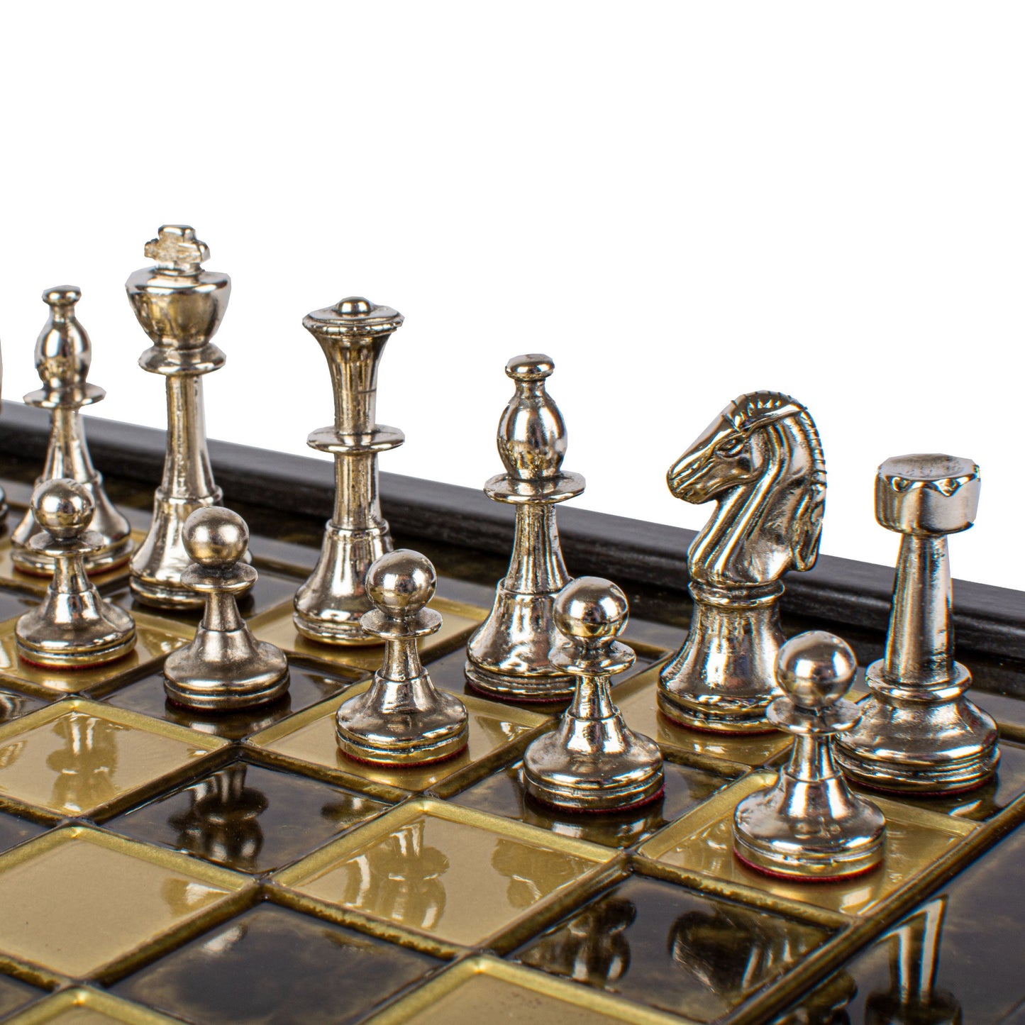 Handcrafted Classic Metal Staunton Chess Set in Wooden Box with Storage – Gold & Silver (Small) - Premium Chess from MANOPOULOS Chess & Backgammon - Just €145! Shop now at MANOPOULOS Chess & Backgammon