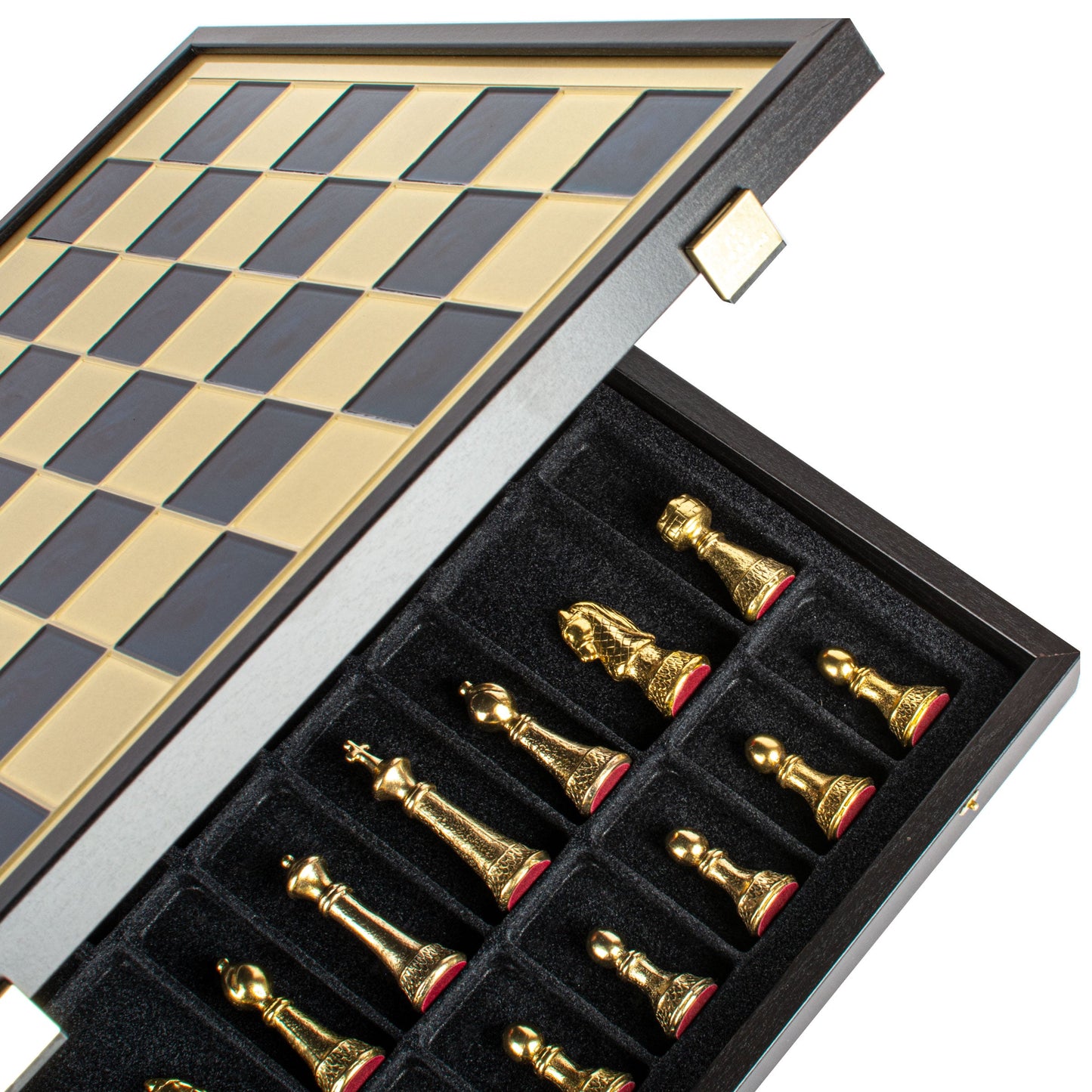 Handcrafted Classic Metal Staunton Chess Set in Wooden Box with Storage - Gold & Silver (Large) - Premium Chess from MANOPOULOS Chess & Backgammon - Just €239! Shop now at MANOPOULOS Chess & Backgammon