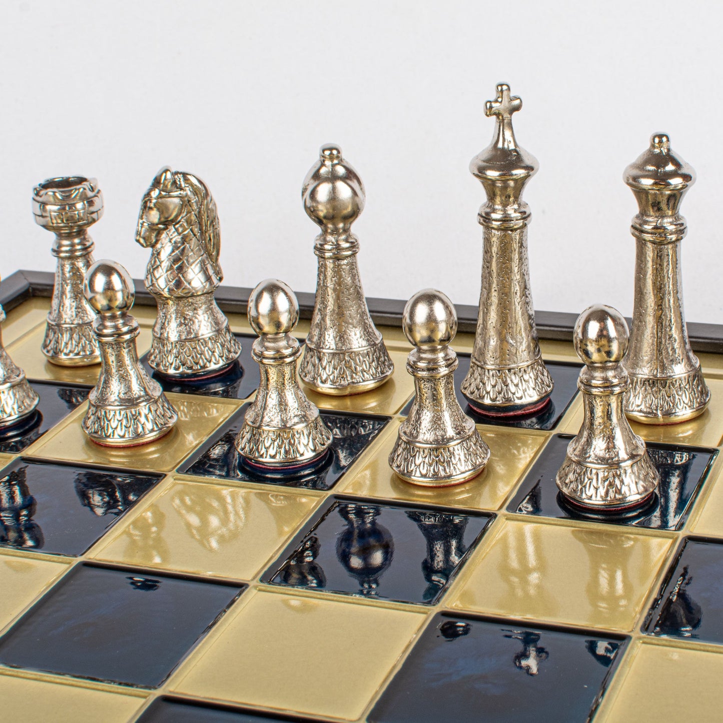 Handcrafted Classic Metal Staunton Chess Set in Wooden Box with Storage - Gold & Silver (Large) - Premium Chess from MANOPOULOS Chess & Backgammon - Just €239! Shop now at MANOPOULOS Chess & Backgammon