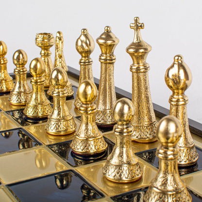 Handcrafted Classic Metal Staunton Chess Set in Wooden Box with Storage - Gold & Silver (Large) - Premium Chess from MANOPOULOS Chess & Backgammon - Just €239! Shop now at MANOPOULOS Chess & Backgammon