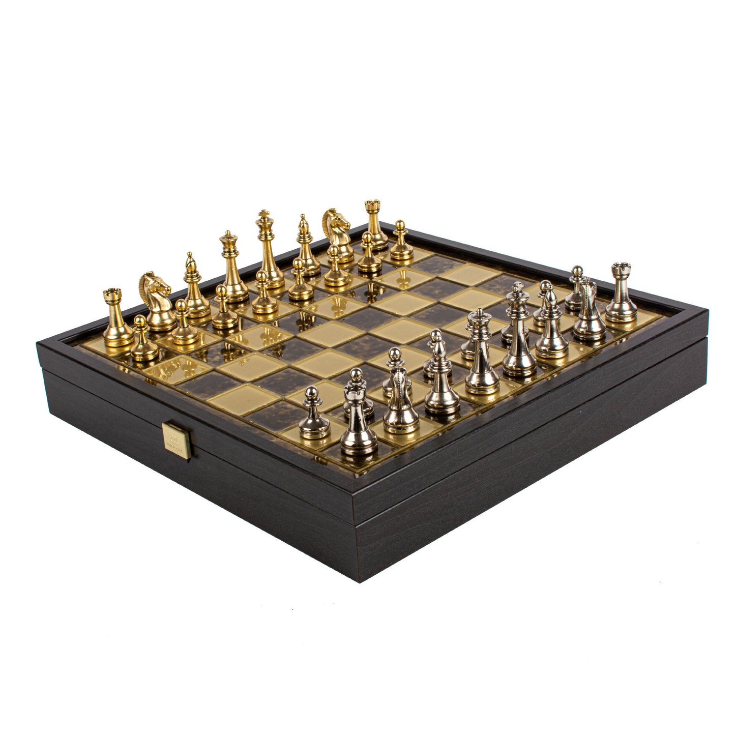 Handcrafted Classic Metal Staunton Chess Set in Wooden Box with Storage – Gold & Silver (Medium) - Premium Chess from MANOPOULOS Chess & Backgammon - Just €183! Shop now at MANOPOULOS Chess & Backgammon