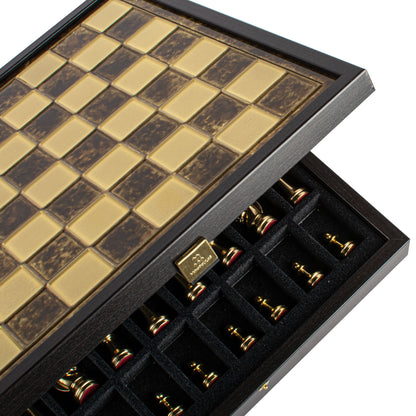 Handcrafted Classic Metal Staunton Chess Set in Wooden Box with Storage – Gold & Silver (Medium) - Premium Chess from MANOPOULOS Chess & Backgammon - Just €183! Shop now at MANOPOULOS Chess & Backgammon