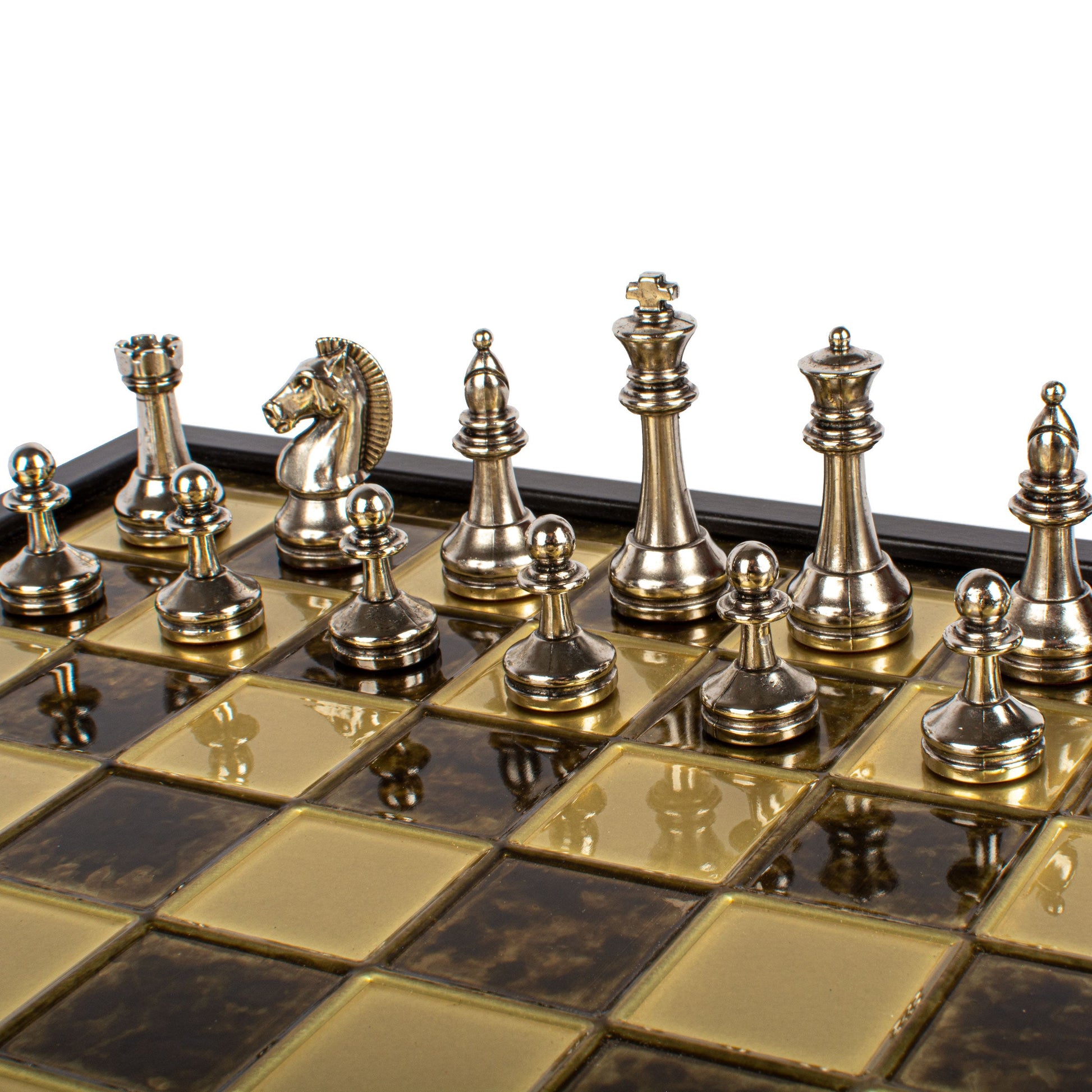 Handcrafted Classic Metal Staunton Chess Set in Wooden Box with Storage – Gold & Silver (Medium) - Premium Chess from MANOPOULOS Chess & Backgammon - Just €183! Shop now at MANOPOULOS Chess & Backgammon