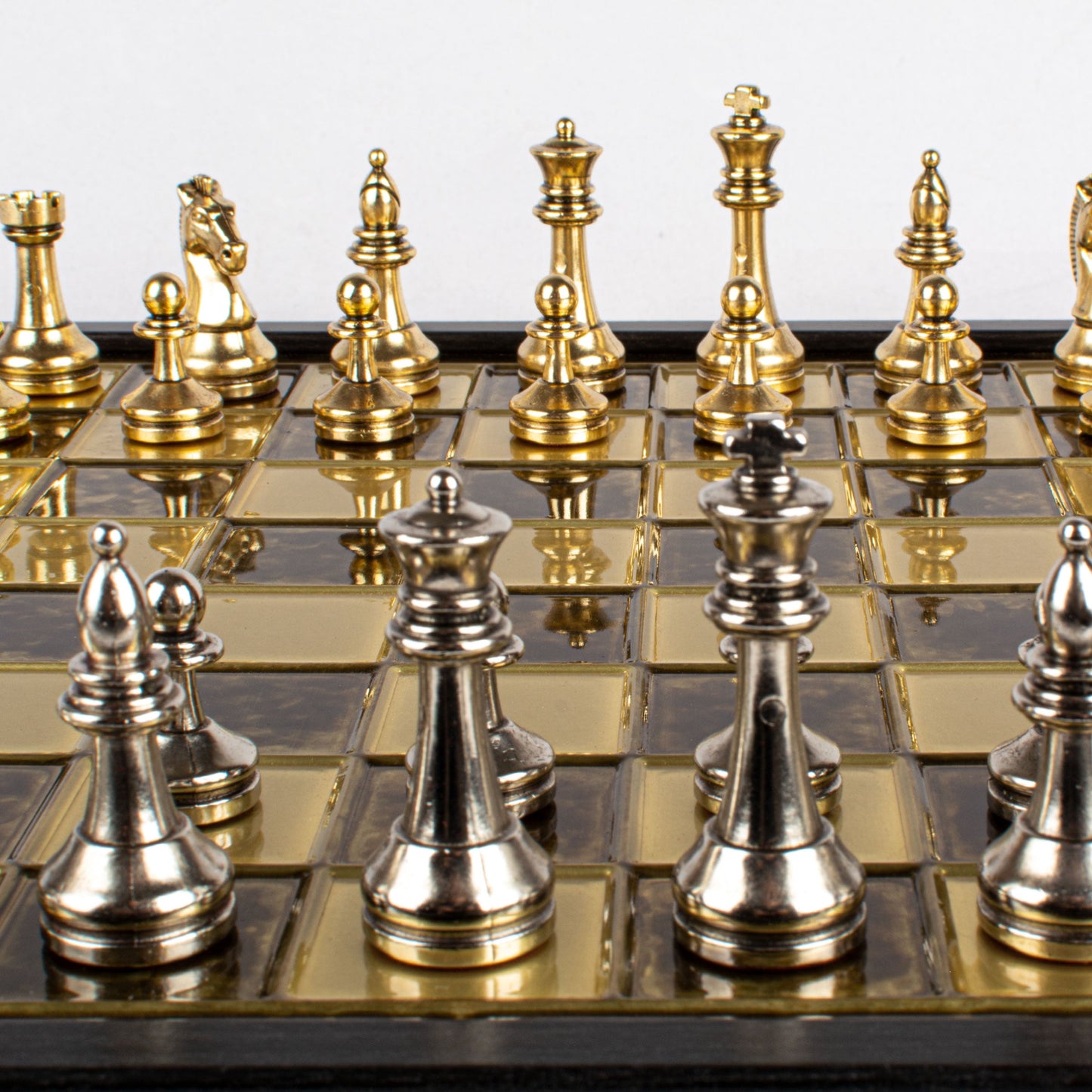 Handcrafted Classic Metal Staunton Chess Set in Wooden Box with Storage – Gold & Silver (Medium) - Premium Chess from MANOPOULOS Chess & Backgammon - Just €183! Shop now at MANOPOULOS Chess & Backgammon