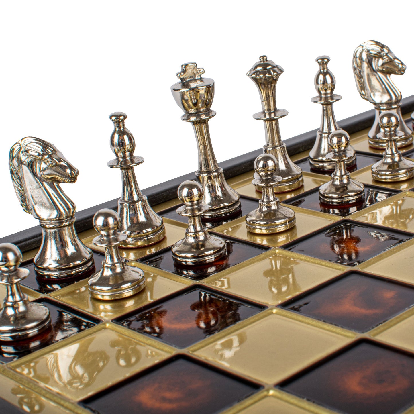 Handcrafted Classic Metal Staunton Chess Set in Wooden Box with Storage – Gold & Silver (Medium) - Premium Chess from MANOPOULOS Chess & Backgammon - Just €183! Shop now at MANOPOULOS Chess & Backgammon