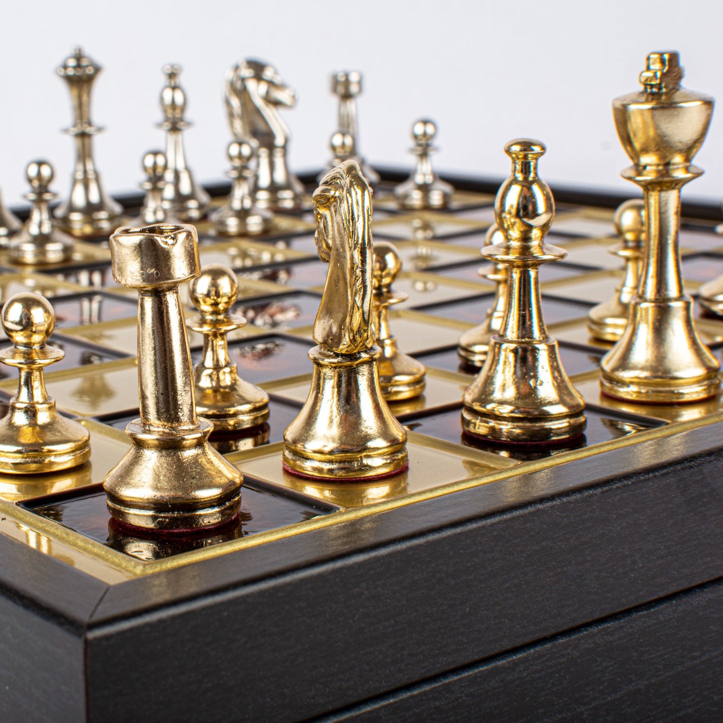 Handcrafted Classic Metal Staunton Chess Set in Wooden Box with Storage – Gold & Silver (Medium) - Premium Chess from MANOPOULOS Chess & Backgammon - Just €183! Shop now at MANOPOULOS Chess & Backgammon