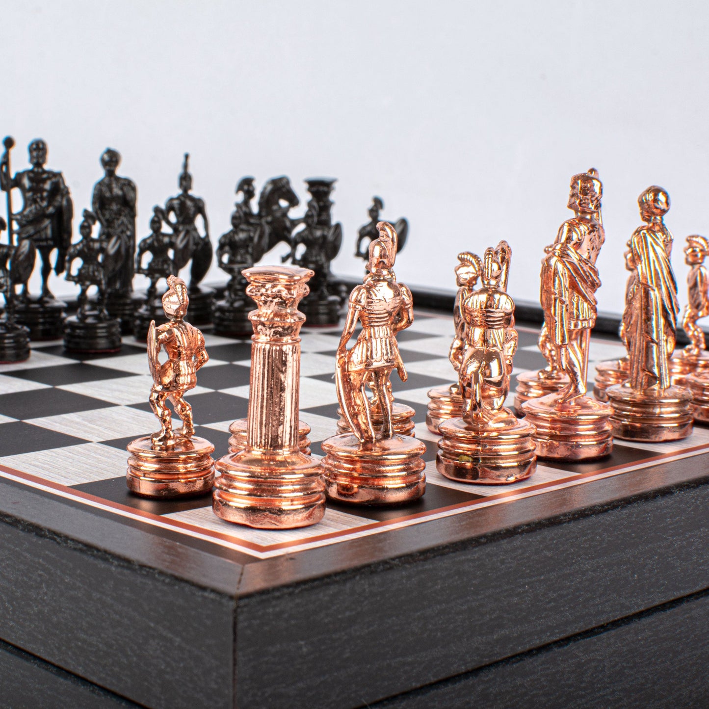 GREEK ROMAN PERIOD CHESS SET with black/copper chessmen and printed chessboard 27 x 27cm (Small) - Premium Chess from MANOPOULOS Chess & Backgammon - Just €49! Shop now at MANOPOULOS Chess & Backgammon