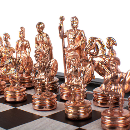 GREEK ROMAN PERIOD CHESS SET with black/copper chessmen and printed chessboard 27 x 27cm (Small) - Premium Chess from MANOPOULOS Chess & Backgammon - Just €49! Shop now at MANOPOULOS Chess & Backgammon