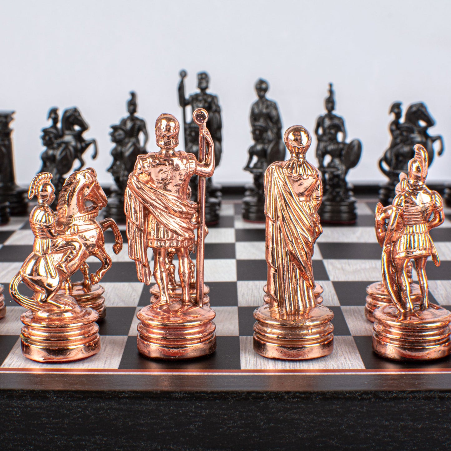 GREEK ROMAN PERIOD CHESS SET with black/copper chessmen and printed chessboard 27 x 27cm (Small) - Premium Chess from MANOPOULOS Chess & Backgammon - Just €49! Shop now at MANOPOULOS Chess & Backgammon