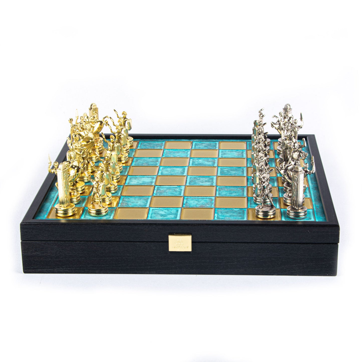 GREEK MYTHOLOGY CHESS SET in wooden box with gold/silver chessmen and bronze chessboard 34 x 34cm (Medium) - Premium Chess from MANOPOULOS Chess & Backgammon - Just €183! Shop now at MANOPOULOS Chess & Backgammon