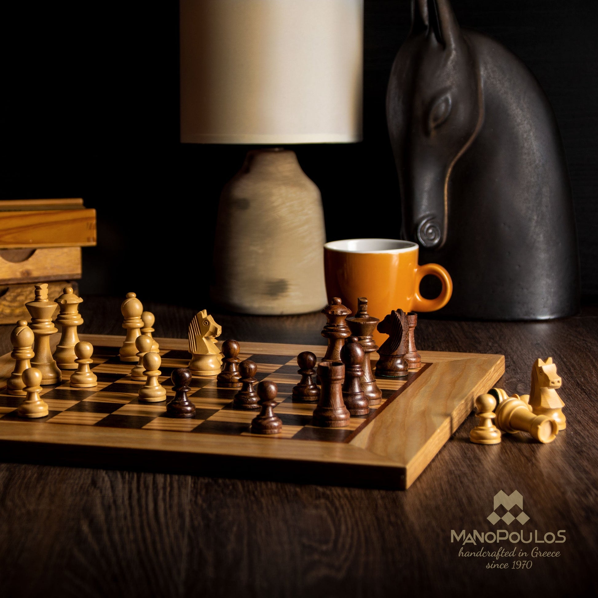 Olive Burl Chess Set - 40x40cm with Staunton Chessmen (8.5cm King) - Premium Chess from MANOPOULOS Chess & Backgammon - Just €205! Shop now at MANOPOULOS Chess & Backgammon