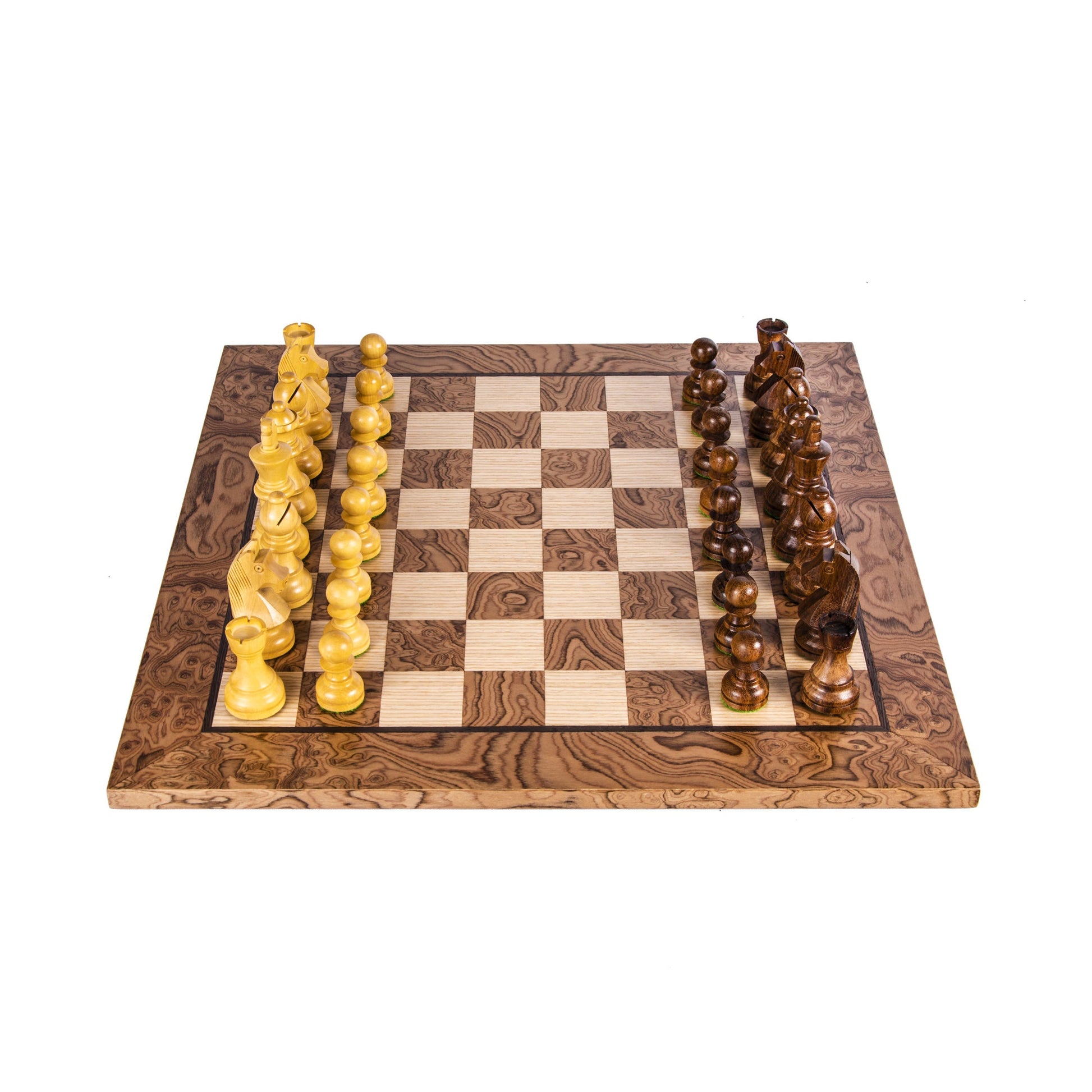 Walnut Burl Chessboard with Wooden Staunton Chessmen 40x40cm (7,7cm King) - Premium Chess from MANOPOULOS Chess & Backgammon - Just €229! Shop now at MANOPOULOS Chess & Backgammon