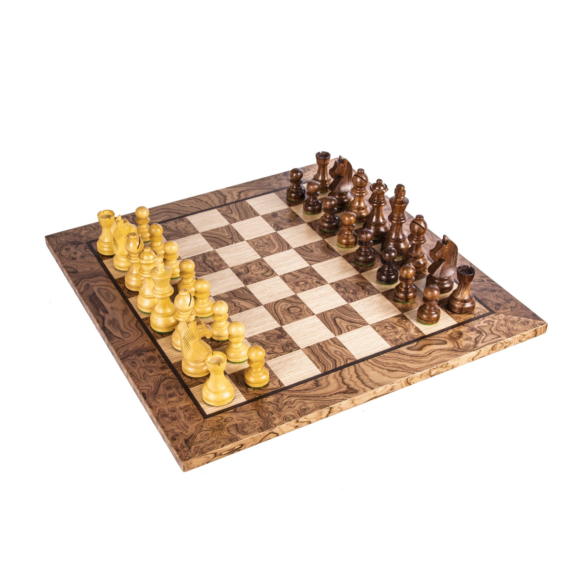 Walnut Burl Chessboard with Wooden Staunton Chessmen 40x40cm (7,7cm King) - Premium Chess from MANOPOULOS Chess & Backgammon - Just €229! Shop now at MANOPOULOS Chess & Backgammon