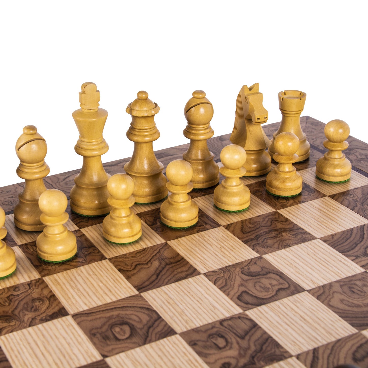 Walnut Burl Chessboard with Wooden Staunton Chessmen 40x40cm (7,7cm King) - Premium Chess from MANOPOULOS Chess & Backgammon - Just €229! Shop now at MANOPOULOS Chess & Backgammon