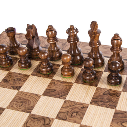 Walnut Burl Chessboard with Wooden Staunton Chessmen 40x40cm (7,7cm King) - Premium Chess from MANOPOULOS Chess & Backgammon - Just €229! Shop now at MANOPOULOS Chess & Backgammon