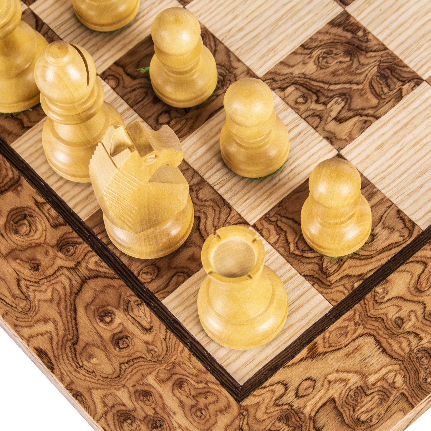 Walnut Burl Chessboard with Wooden Staunton Chessmen 40x40cm (7,7cm King) - Premium Chess from MANOPOULOS Chess & Backgammon - Just €229! Shop now at MANOPOULOS Chess & Backgammon