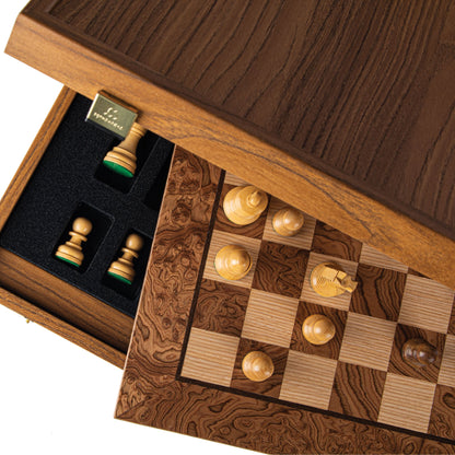 Walnut Burl Chessboard with Wooden Staunton Chessmen 40x40cm (7,7cm King) - Premium Chess from MANOPOULOS Chess & Backgammon - Just €229! Shop now at MANOPOULOS Chess & Backgammon