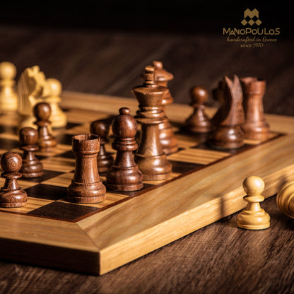 Olive Burl Chess Set - 50x50cm with Staunton Chessmen (9.5cm King) - Premium Chess from MANOPOULOS Chess & Backgammon - Just €240! Shop now at MANOPOULOS Chess & Backgammon