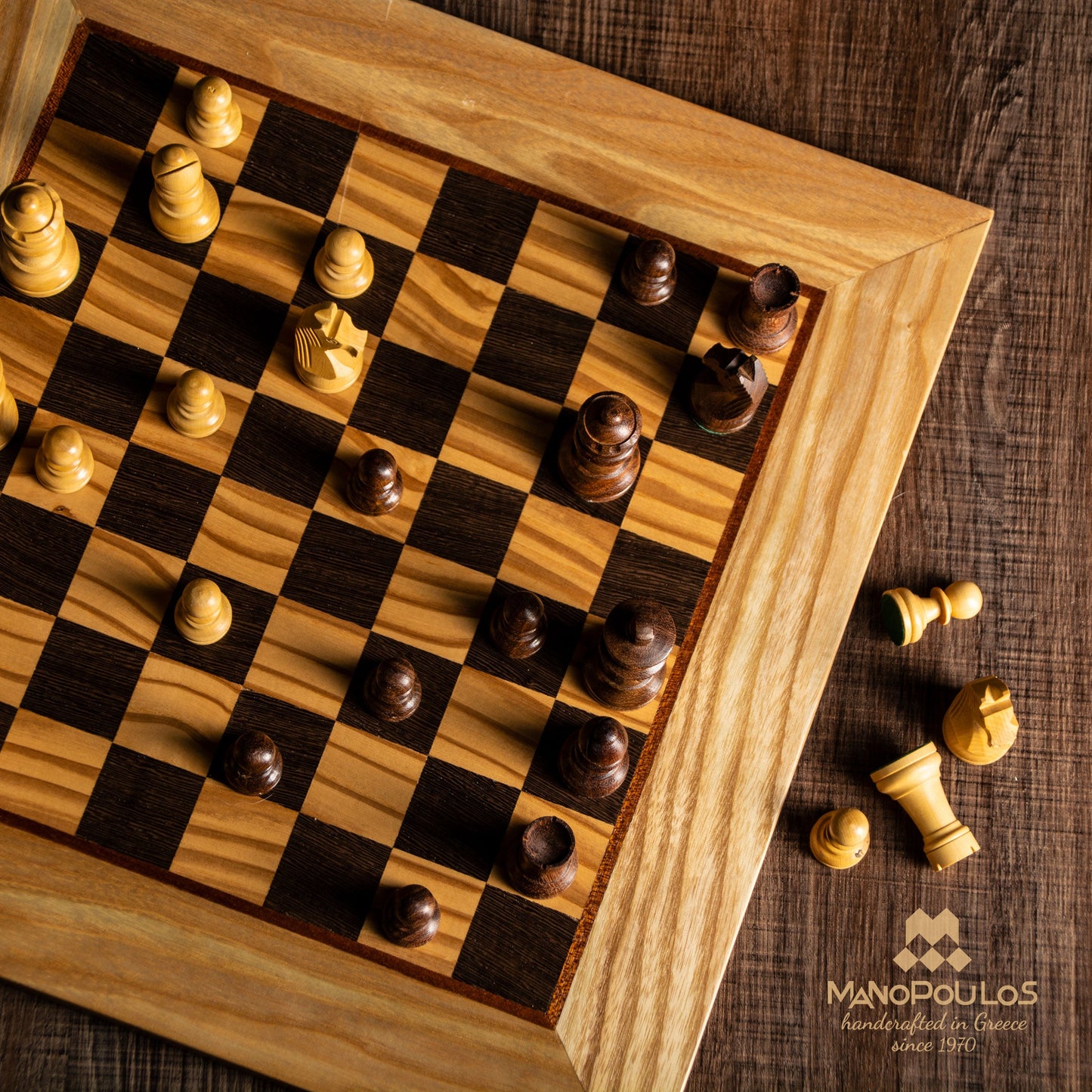 Olive Burl Chess Set - 50x50cm with Staunton Chessmen (9.5cm King) - Premium Chess from MANOPOULOS Chess & Backgammon - Just €240! Shop now at MANOPOULOS Chess & Backgammon