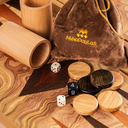 Premium Handcrafted Olive Burl Backgammon Set with Olive Wood Checkers - Premium Backgammon from MANOPOULOS Chess & Backgammon - Just €120! Shop now at MANOPOULOS Chess & Backgammon