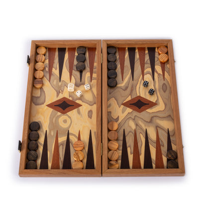 Premium Handcrafted Olive Burl Backgammon Set with Olive Wood Checkers