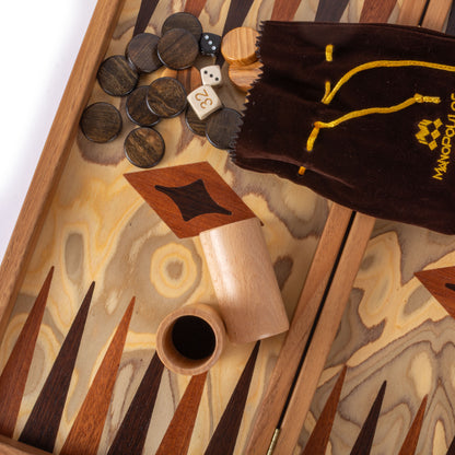 Premium Handcrafted Olive Burl Backgammon Set with Olive Wood Checkers