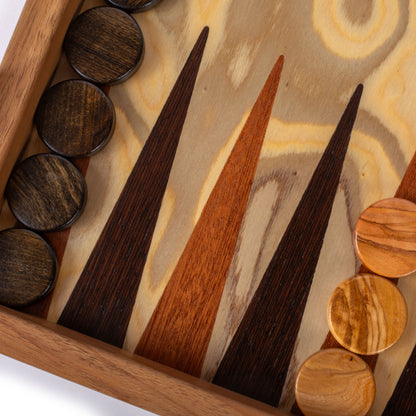 Premium Handcrafted Olive Burl Backgammon Set with Olive Wood Checkers