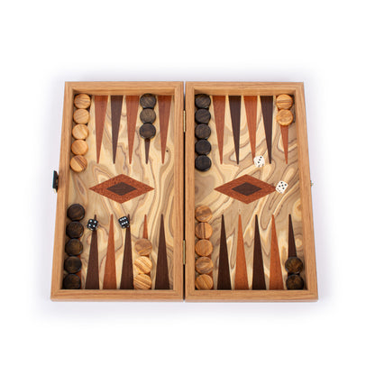 Premium Handcrafted Olive Burl Backgammon Set with Olive Wood Checkers