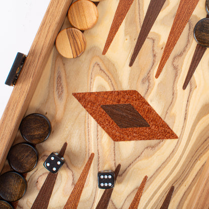 Premium Handcrafted Olive Burl Backgammon Set with Olive Wood Checkers