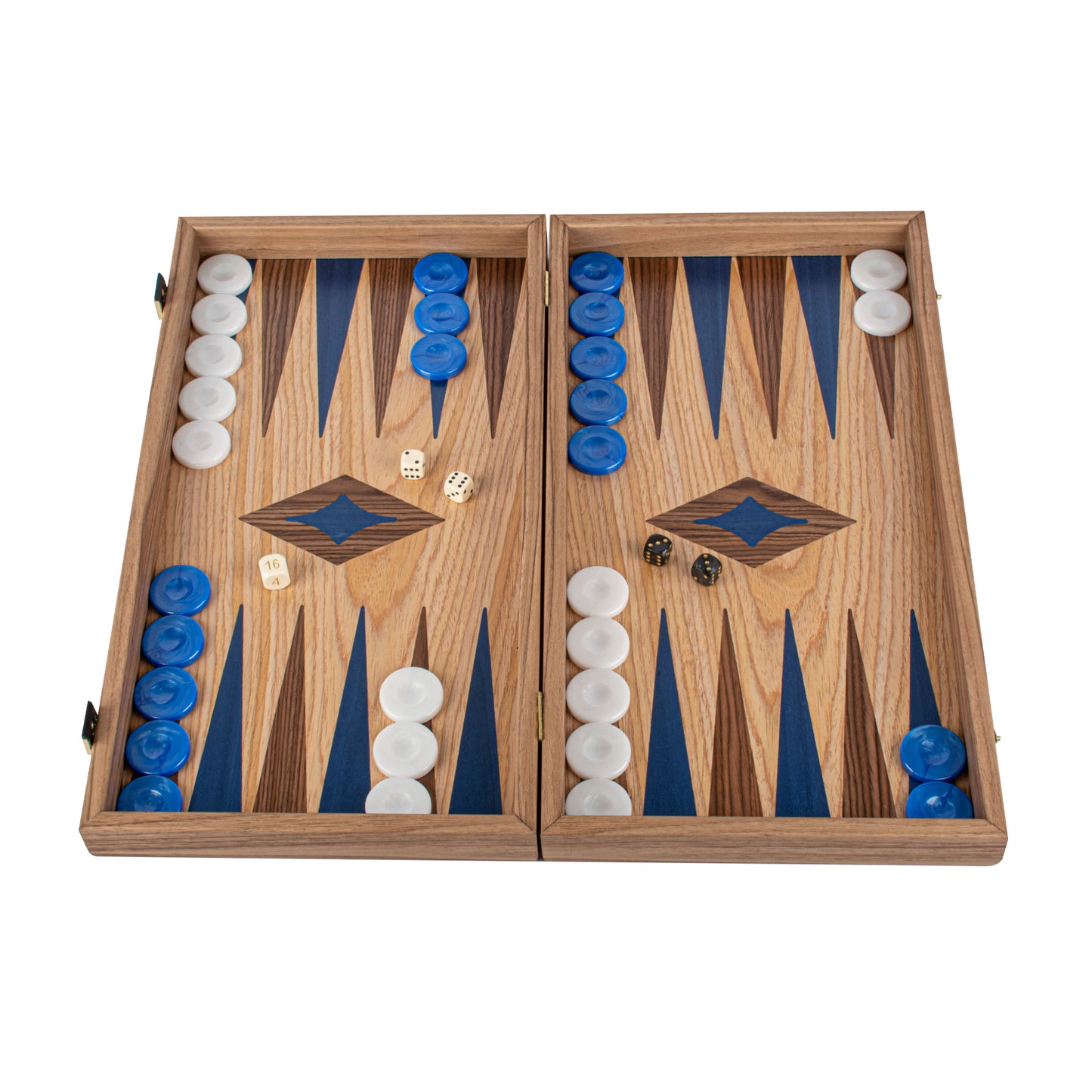 Handcrafted Oak/Blue & American Walnut Backgammon Set - Elegant Marquetry Design