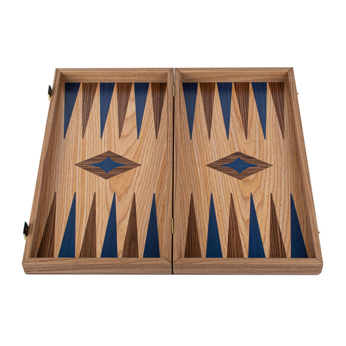 Handcrafted Oak/Blue & American Walnut Backgammon Set - Elegant Marquetry Design