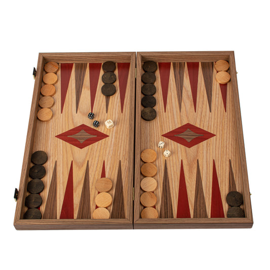 Handcrafted Oak & American Walnut Backgammon Set - Elegant Marquetry Design