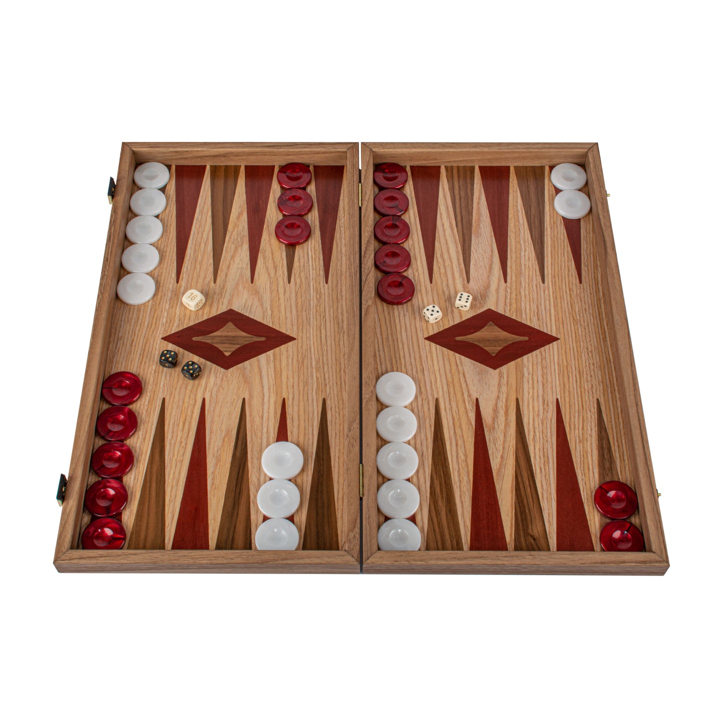 Handcrafted Oak & American Walnut Backgammon Set - Elegant Marquetry Design
