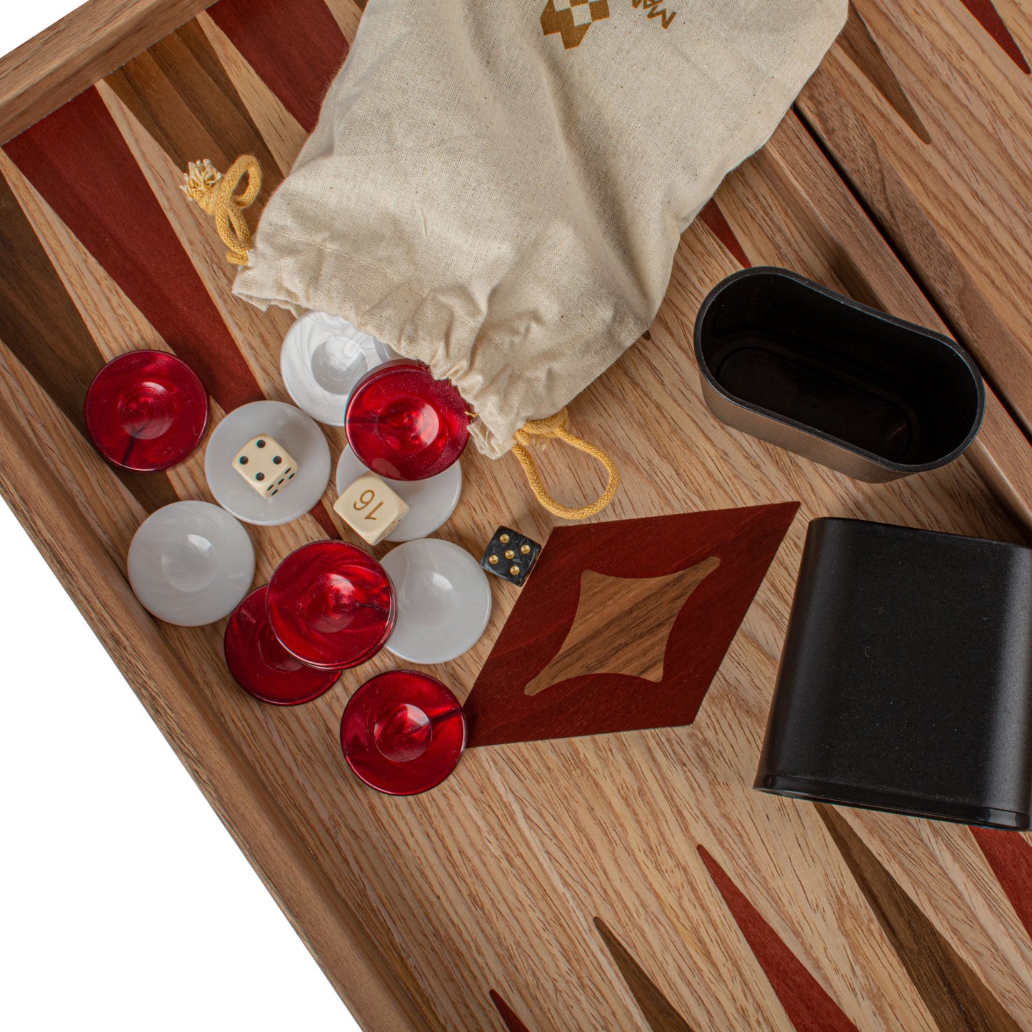 Handcrafted Oak & American Walnut Backgammon Set - Elegant Marquetry Design