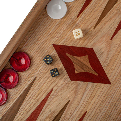 Handcrafted Oak & American Walnut Backgammon Set - Elegant Marquetry Design