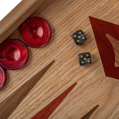 Handcrafted Oak & American Walnut Backgammon Set - Elegant Marquetry Design