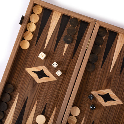 Handcrafted American Walnut Backgammon Set - Elegant Marquetry Design