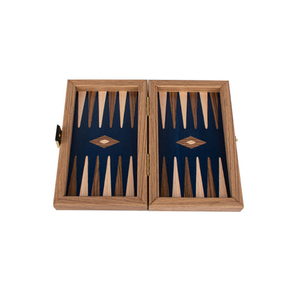 Handcrafted Oak/Blue & Walnut Backgammon Set - Elegant Marquetry Design