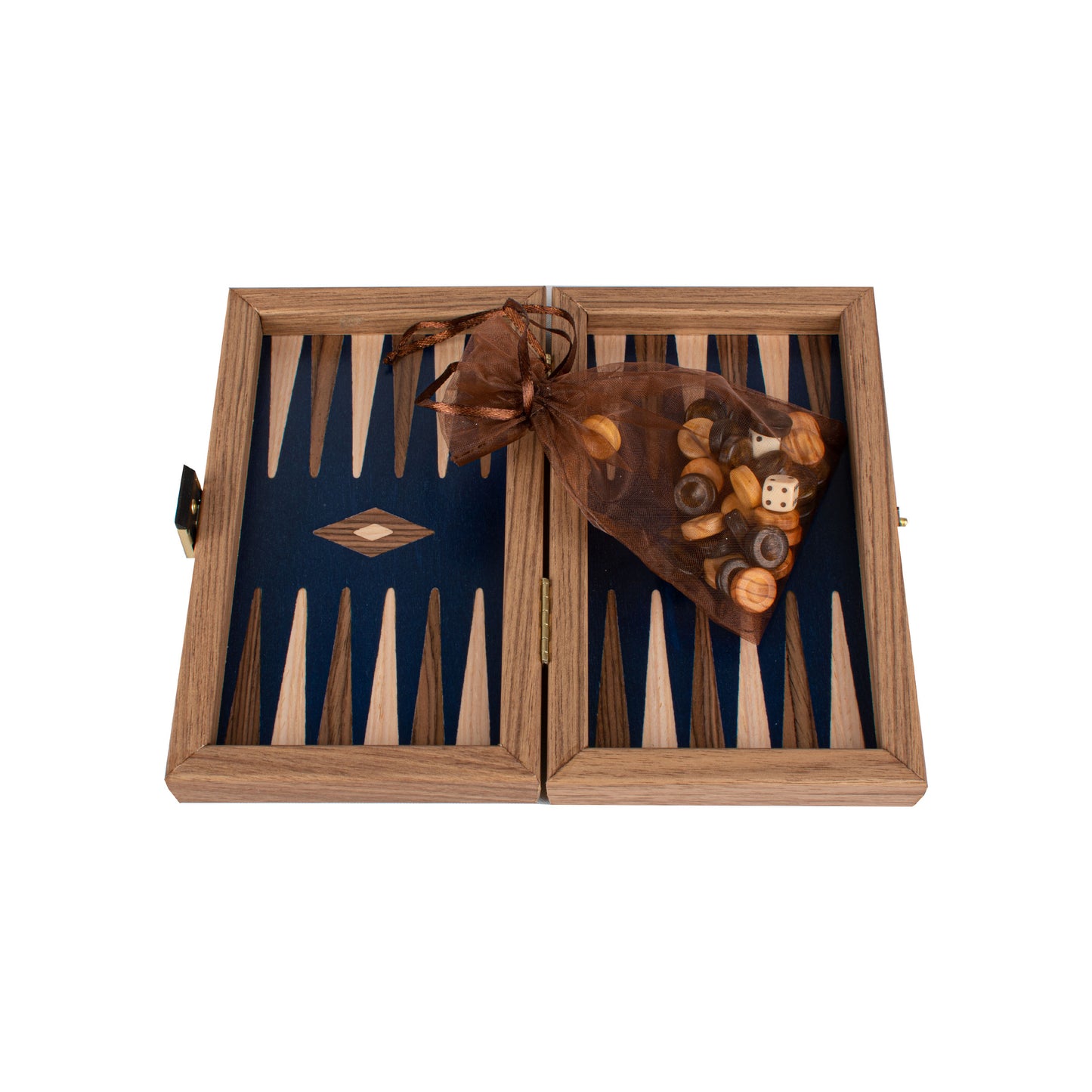 Handcrafted Oak/Blue & Walnut Backgammon Set - Elegant Marquetry Design
