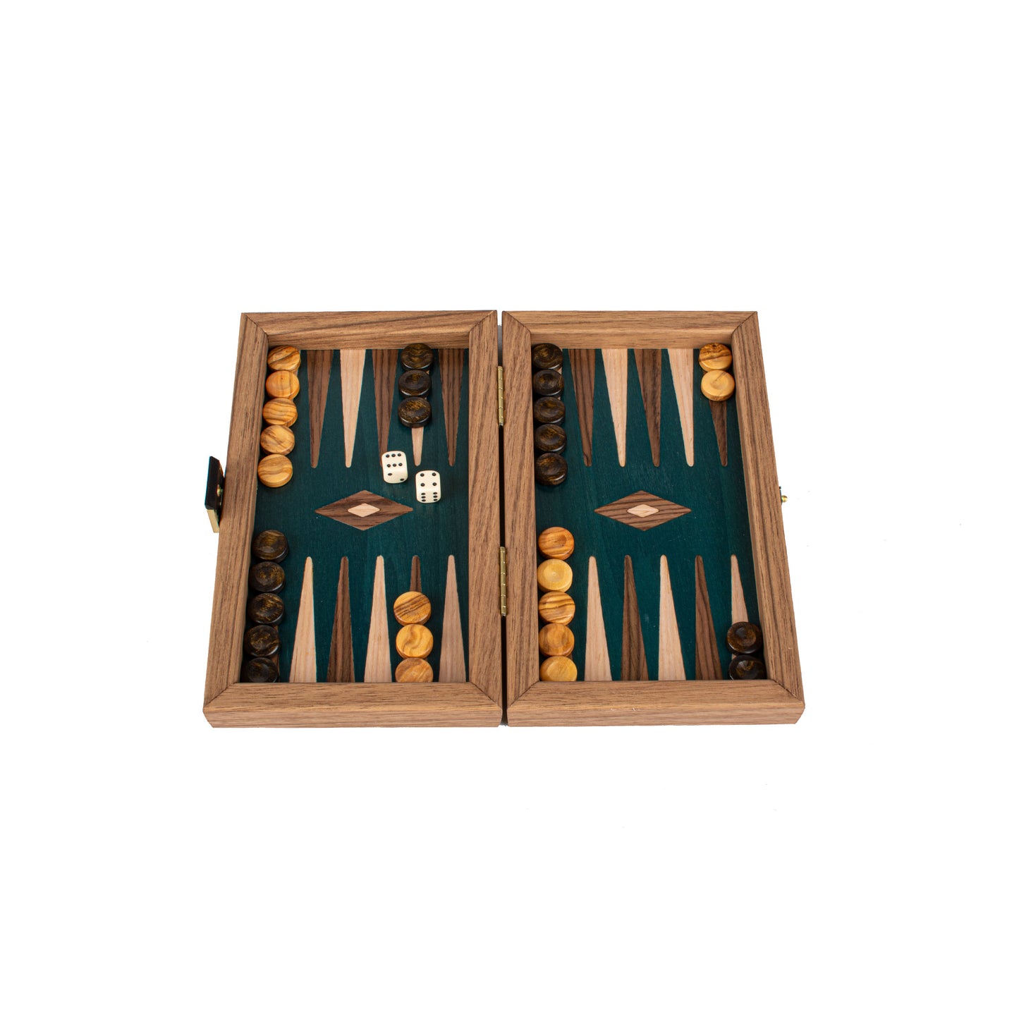 Handcrafted Oak/Green & Walnut Backgammon Set - Elegant Marquetry Design