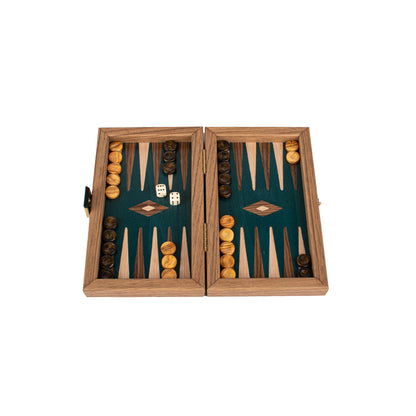 Handcrafted Oak/Green & Walnut Backgammon Set - Elegant Marquetry Design