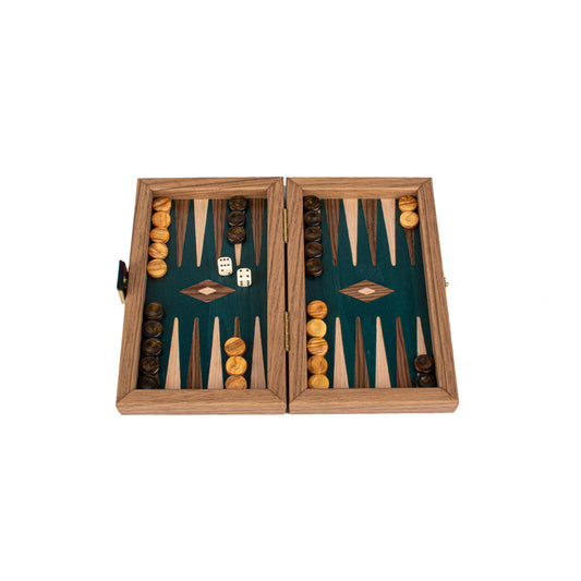 Handcrafted Oak/Green & Walnut Backgammon Set - Elegant Marquetry Design