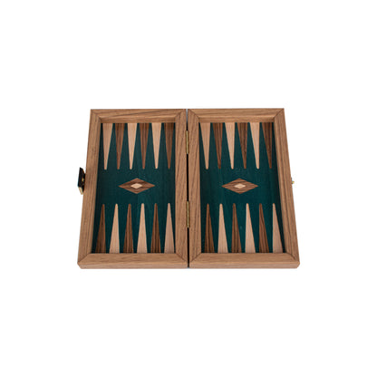 Handcrafted Oak/Green & Walnut Backgammon Set - Elegant Marquetry Design